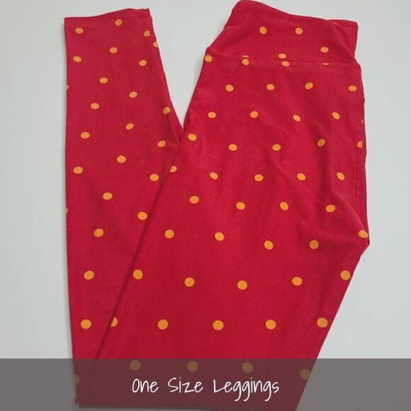 LuLaRoe OS Leggings One Size Polka Dot Red Gold NEW - Picture 1 of 1